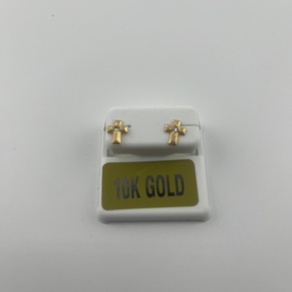 10k Solid Gold Diamond cut two tone cross earrings, REAL GOLD earrings unisex, - Picture 4 of 4